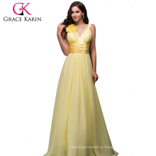 Grace Karin V Neck Long Sleeveless Womens Fashion Yellow vestido de dama de honra CL3462